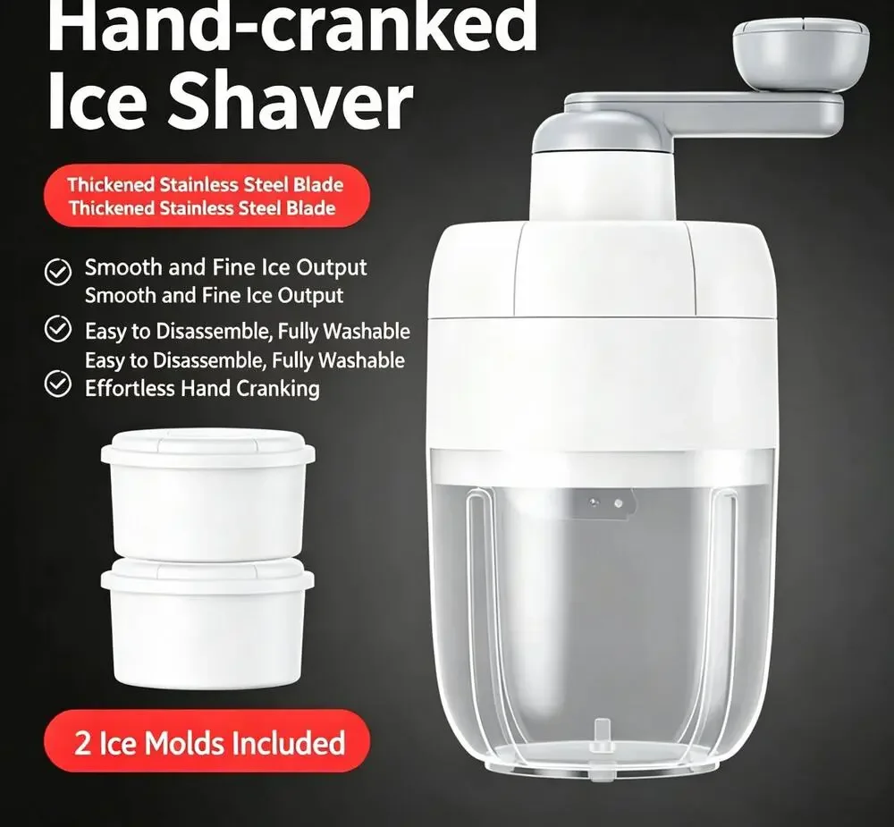 Manual Hand‑Crank Ice Shaver with 2 Ice Molds